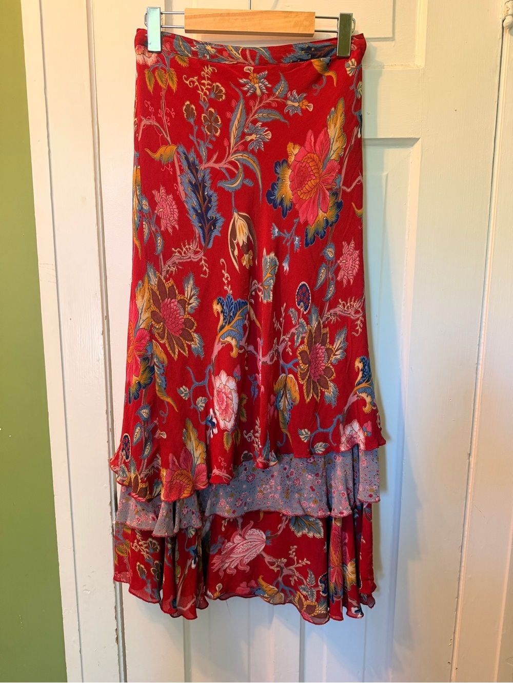 Indira Whimsical  Gypsie Bohemian  Floral High-Low Tiered Maxi cottagecore Skirt